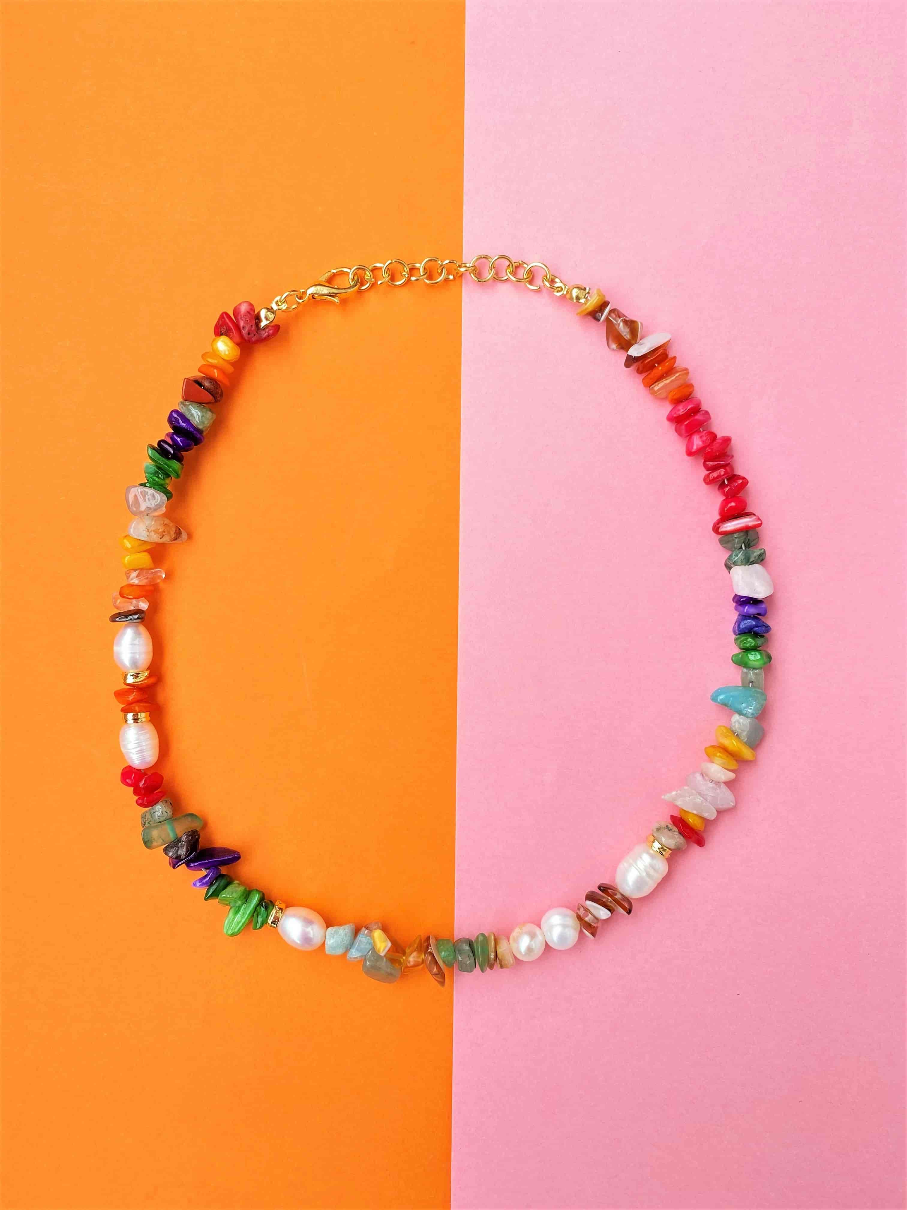 Renkli Kırık Sedef ve İncili Kolye