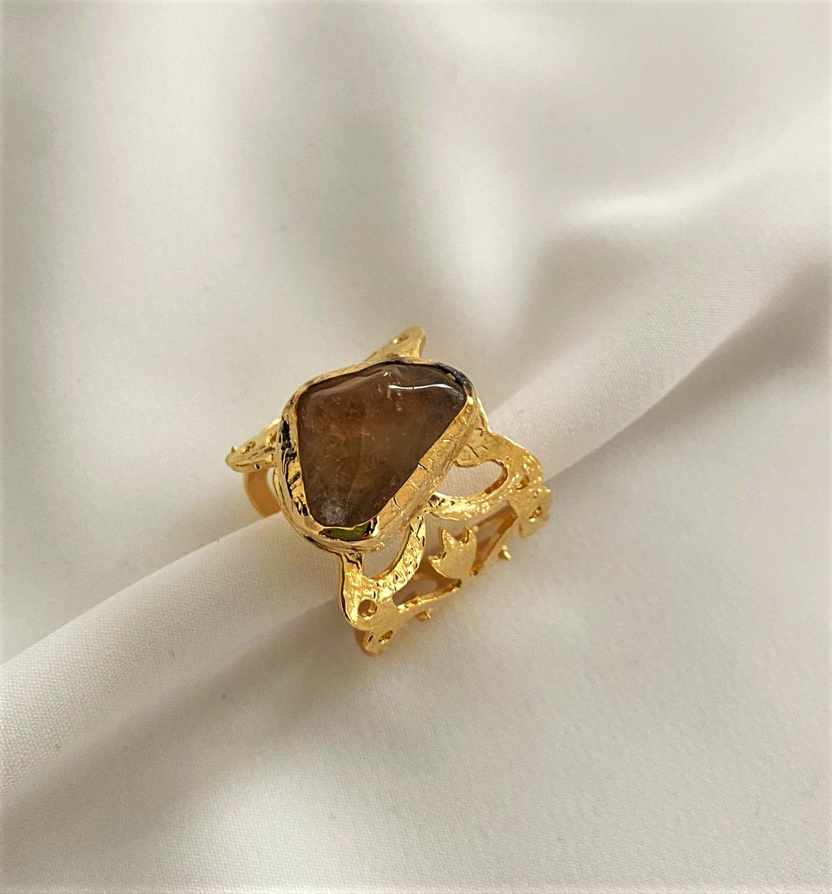 Doğal Sitrin Taş Ayarlanabilir Yüzük